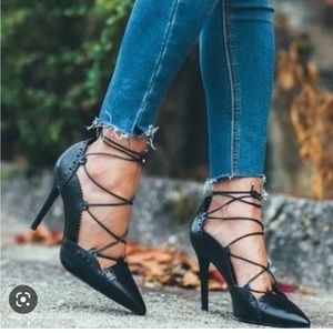 Zara black lace up heels